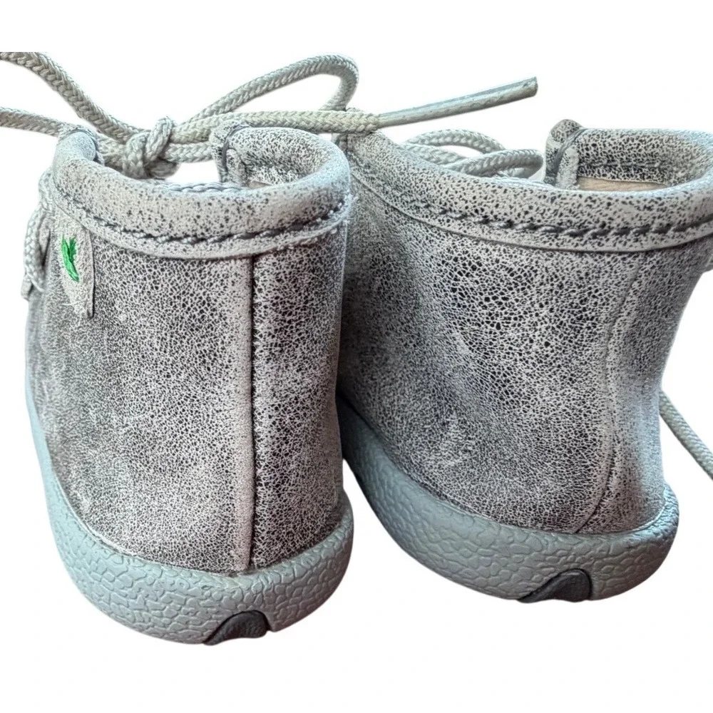 Twisted X Infant Grey Crackle Leather Woven Moccasins ICA0012 Size 2M